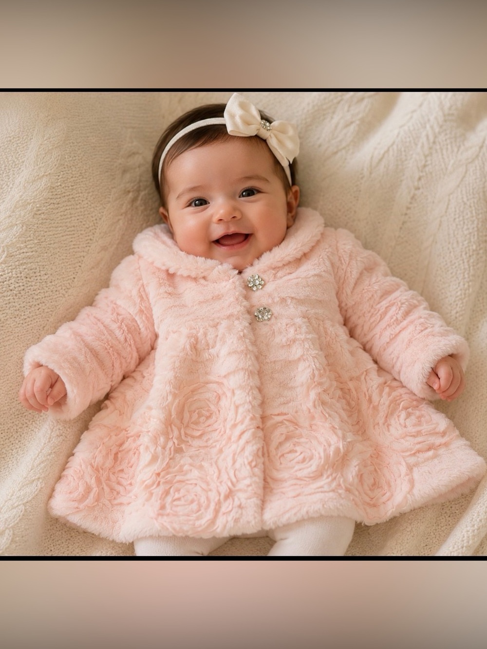 Blueberi Boulevard Baby Girl Pink Rosette Faux Fur Coat 3-6M NWT Holiday